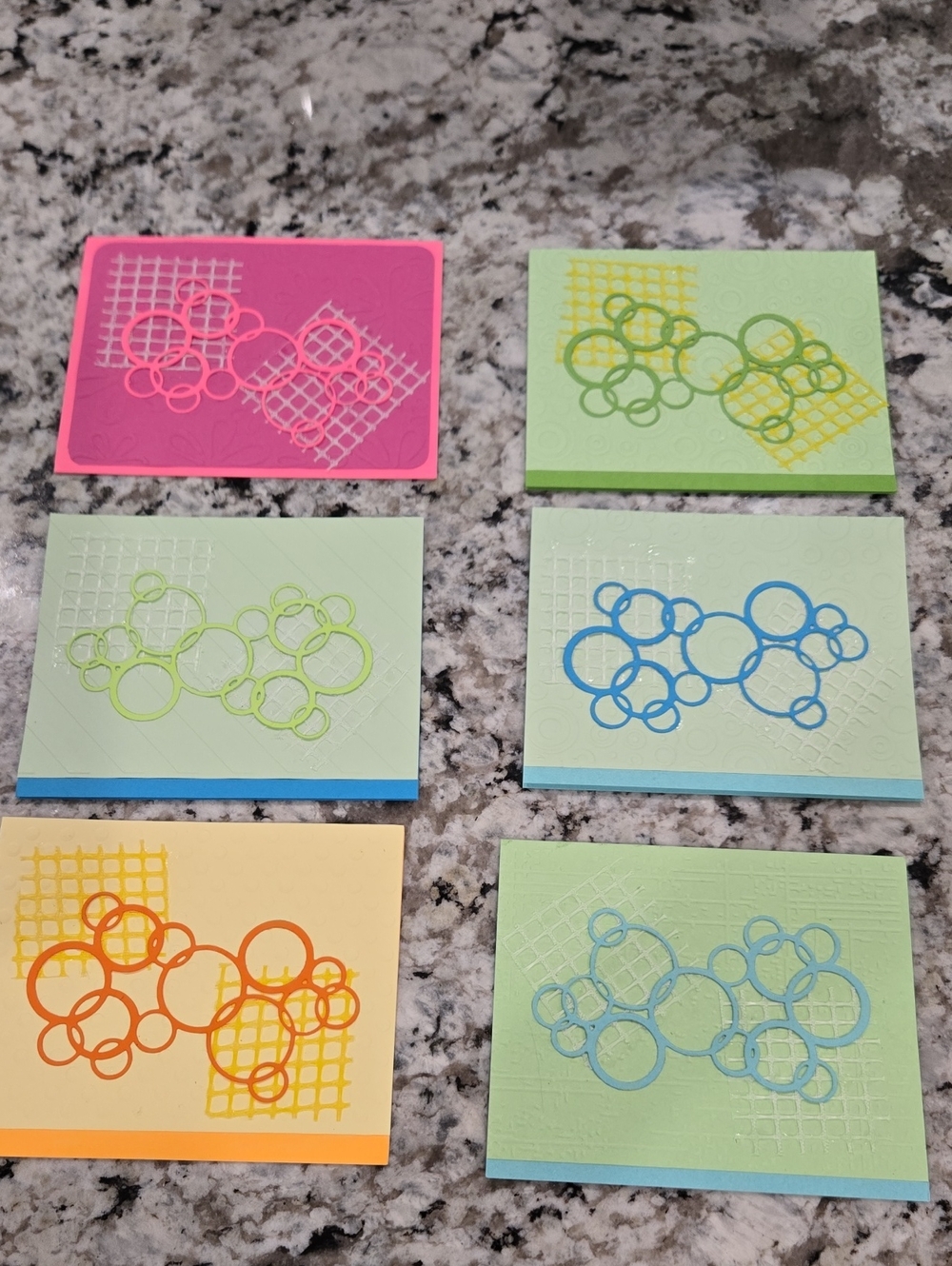 Hand Crafted Multi-Color Bubble Embossed Blank Note Cards - Set Of 6